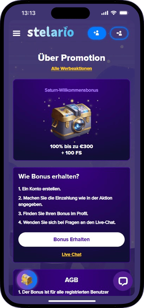 Stelario Saturn Willkommensbonus